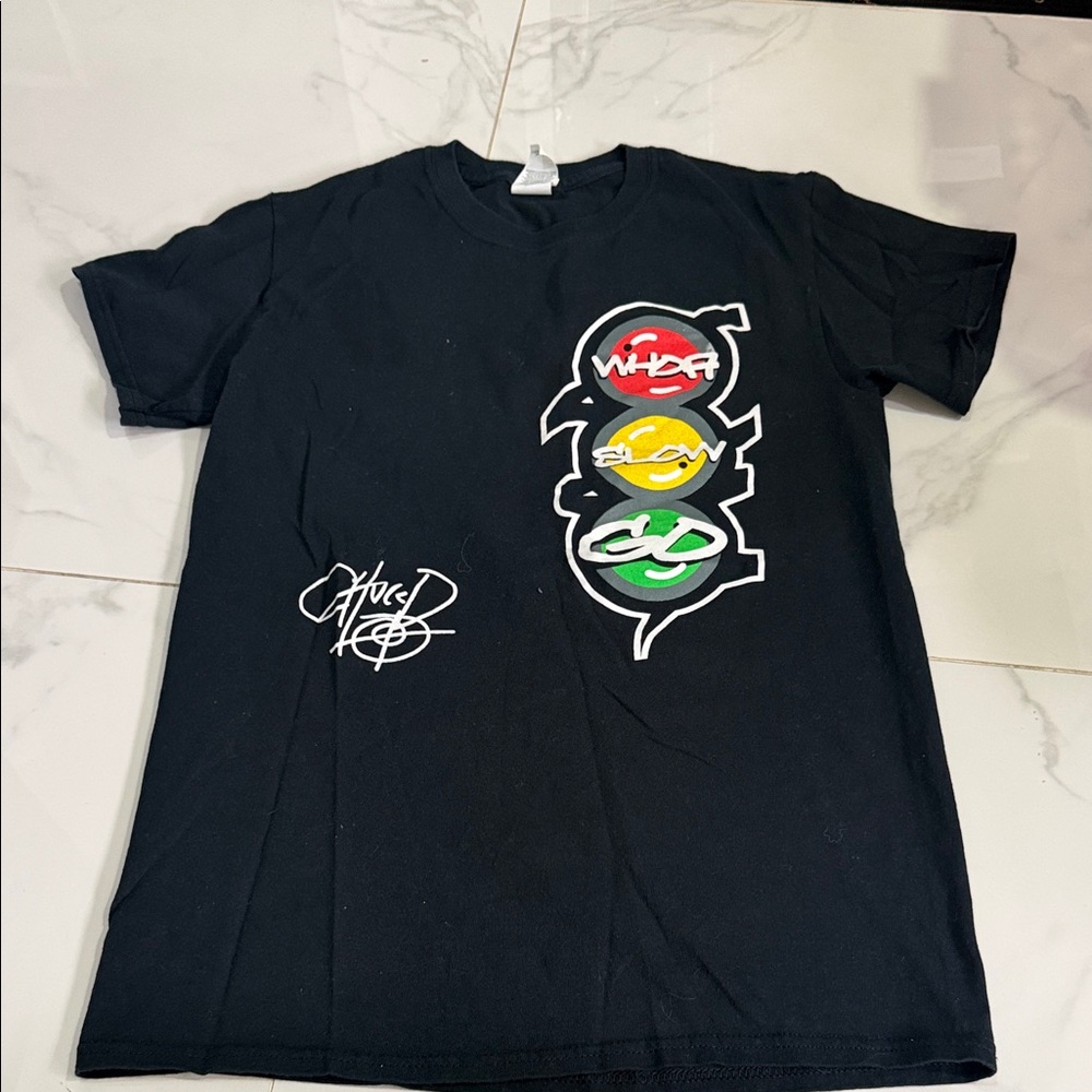 Gildan Black Short-Sleeve Tee with Red Yellow Green Graphic
